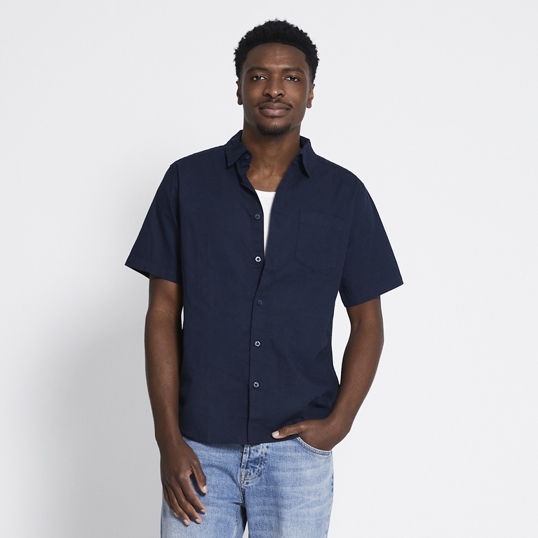 Short sleeve linen blend shirt "Isak" Navy 5